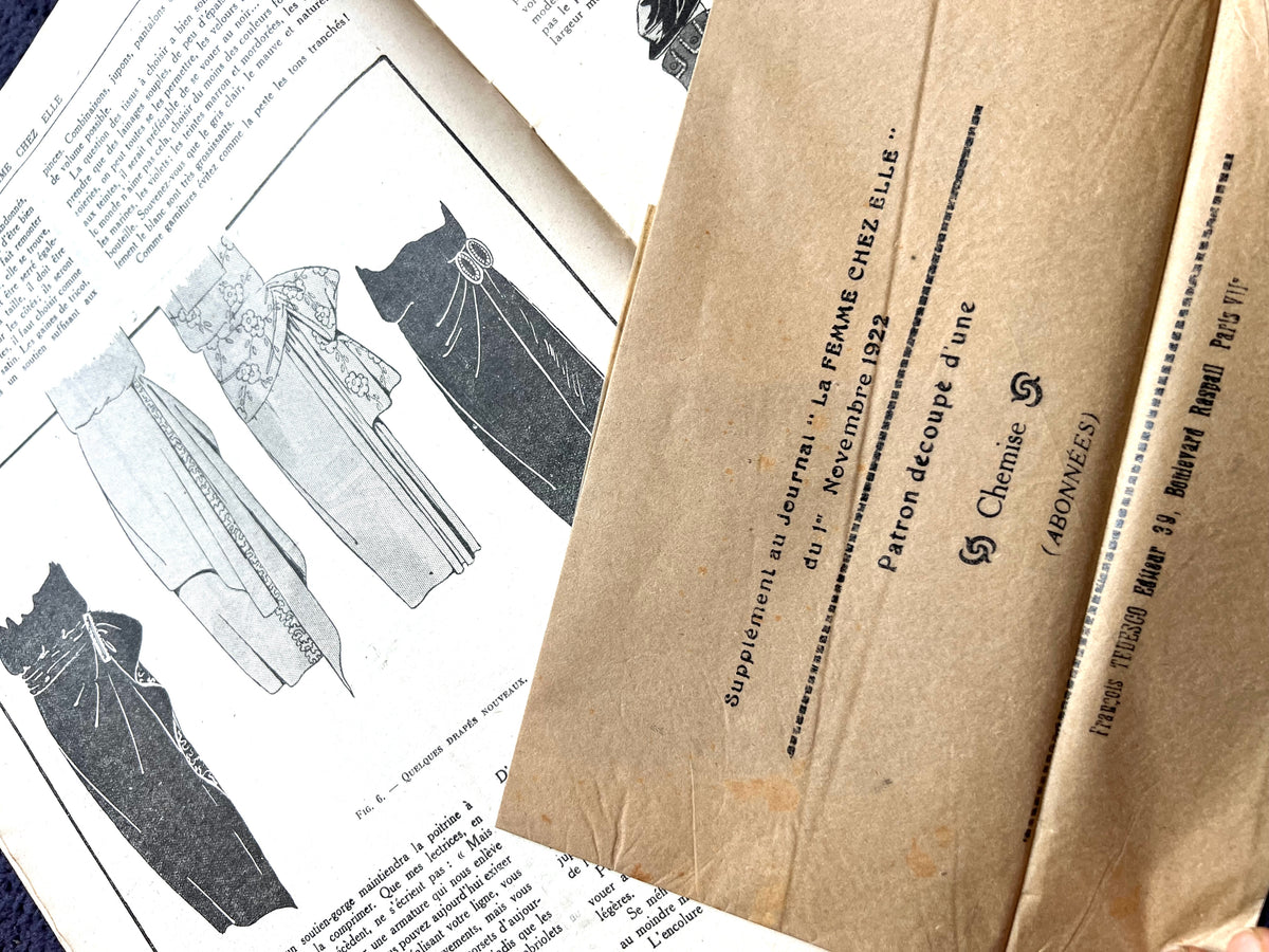 Absorbed in Needlework on Front Cover of 15th December 1922 French Review "La Femme Chez Elle" incl Patterns