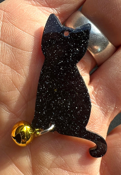 Delightful Glittery Black Kittens Adorned with Christmas Lights - Pendant or Charm