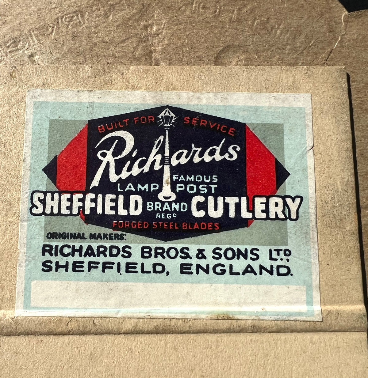 An Old Sheffield Cutlery Shop Display Card for Knives