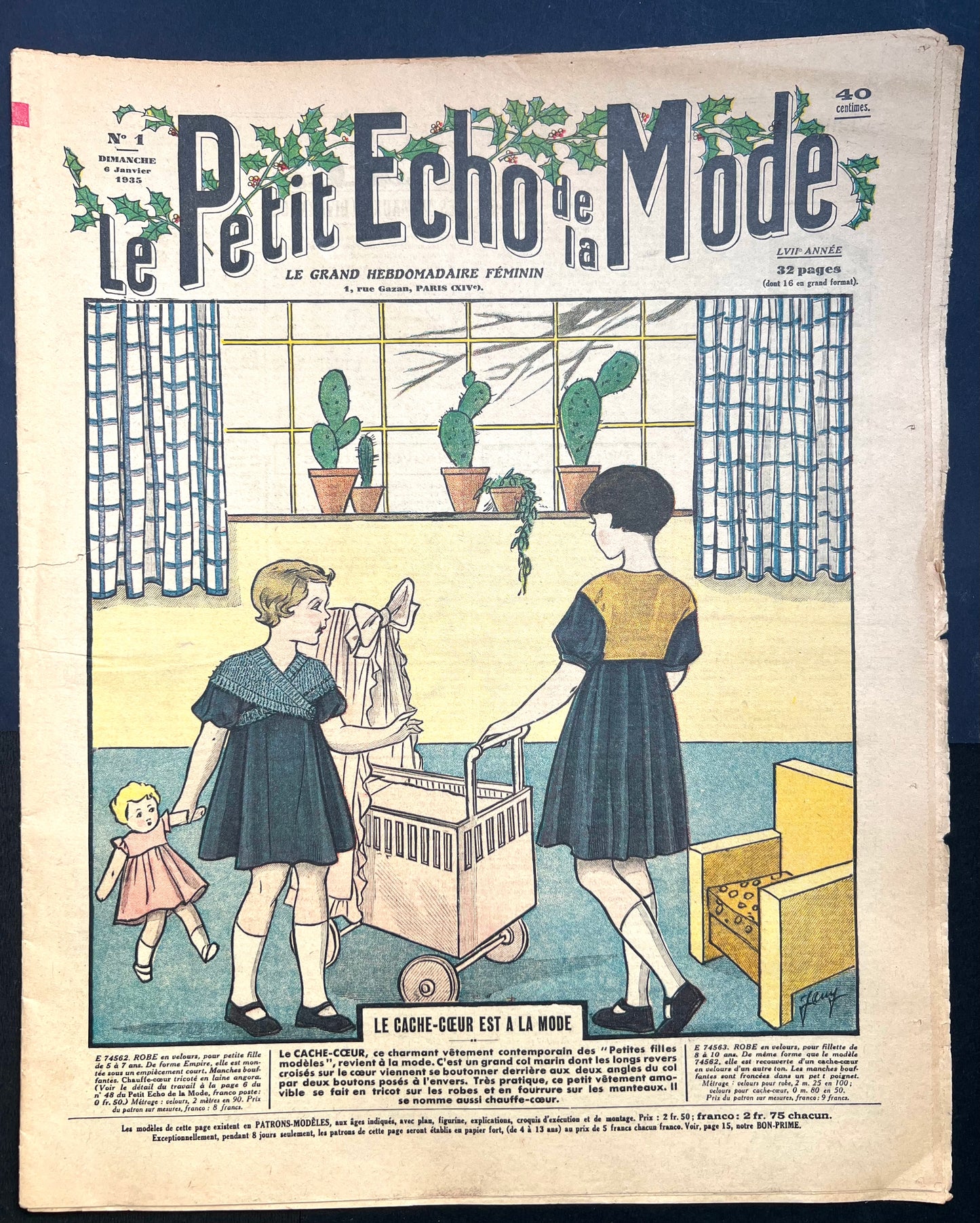 Elegant Little Girls and Their Dolls in 6th January 1935 French Fashion Paper Le Petit Echo de la Mode