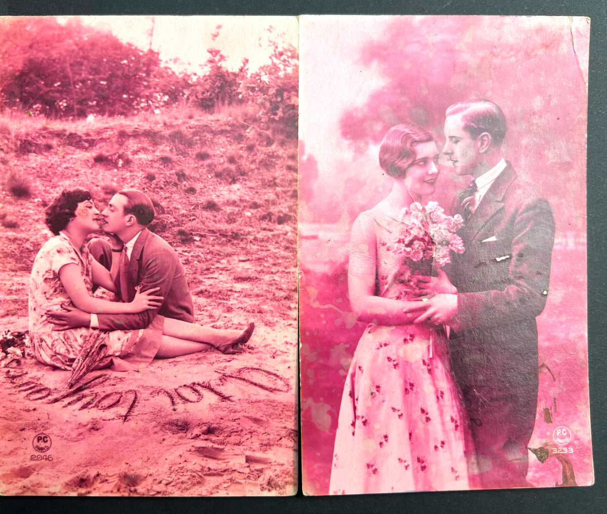 4 Hand Tinted 1930s French Postcards