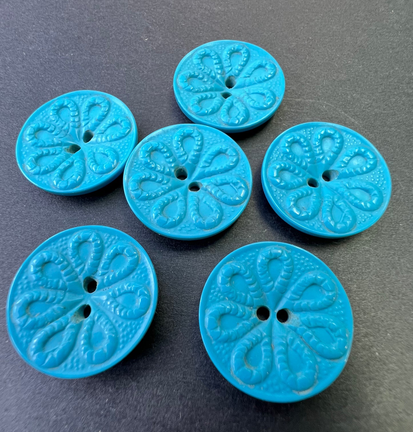 6 Delicate Turquoise Blue 2cm Vintage English Buttons