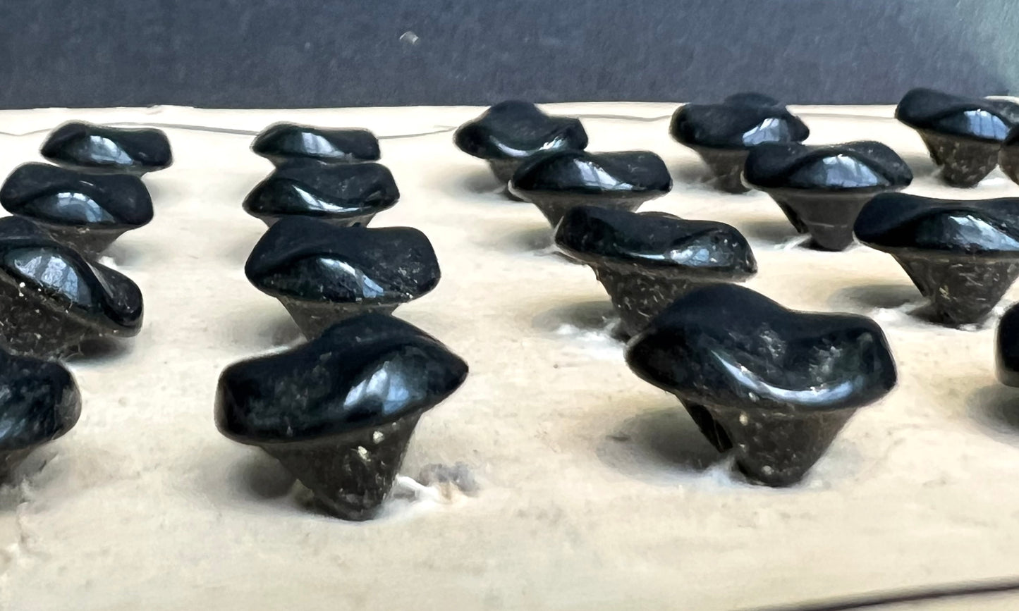 24 Vintage Black Glass Knuckle Bone Buttons 1.2cm Buttons.
