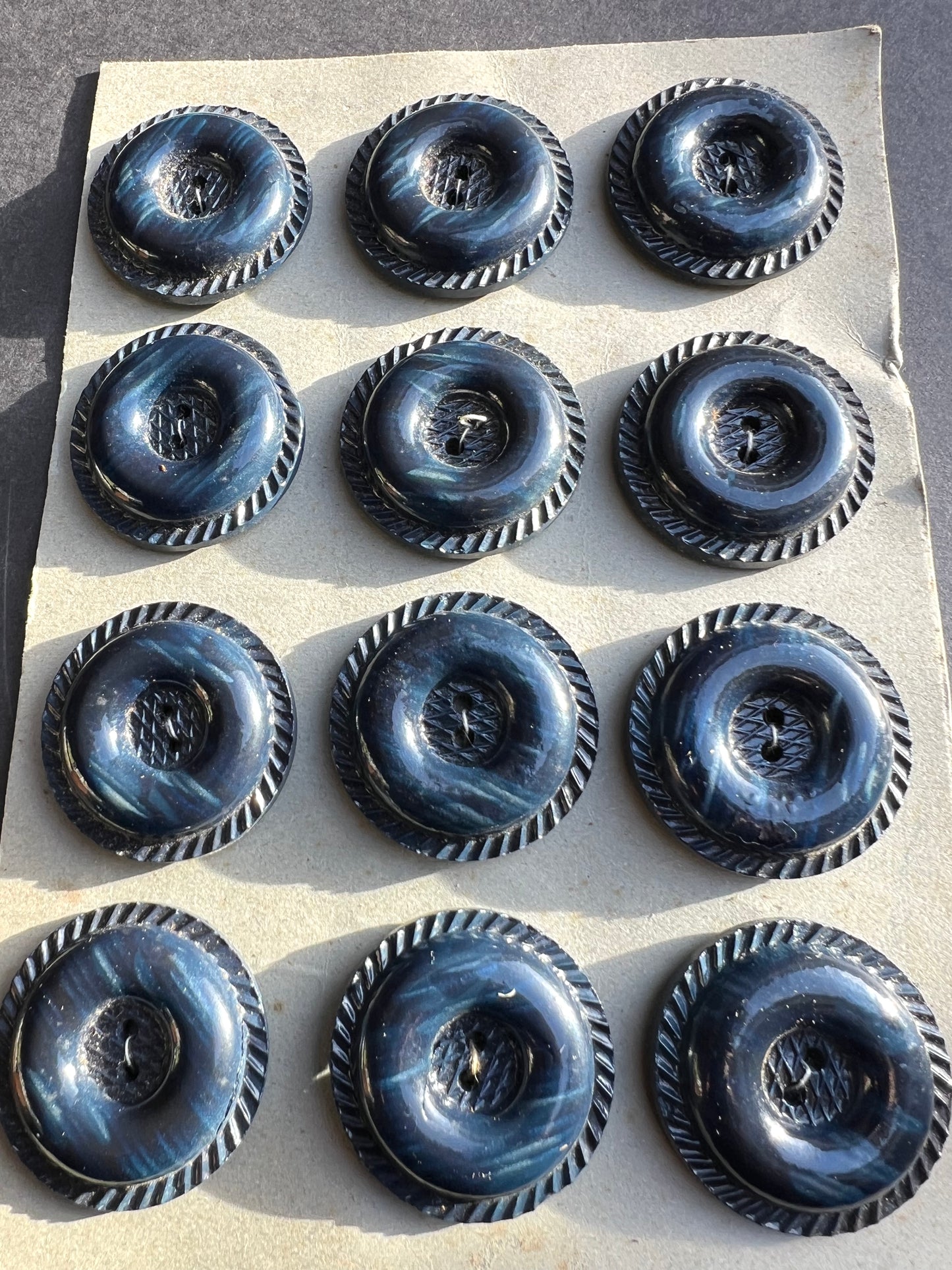 Card of 12 Substantial 3.3cm Mottled Blue Buttons