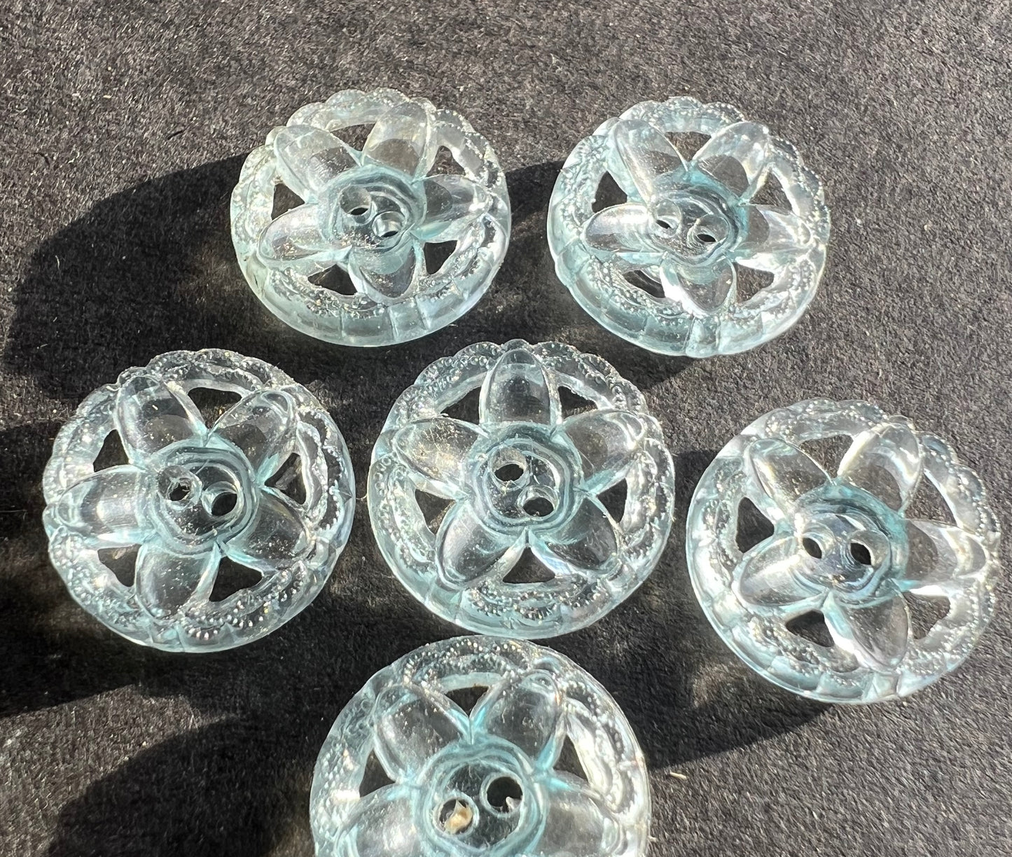 6 Tiny Little 1.4cm Pale Blue Vintage Flower Buttons