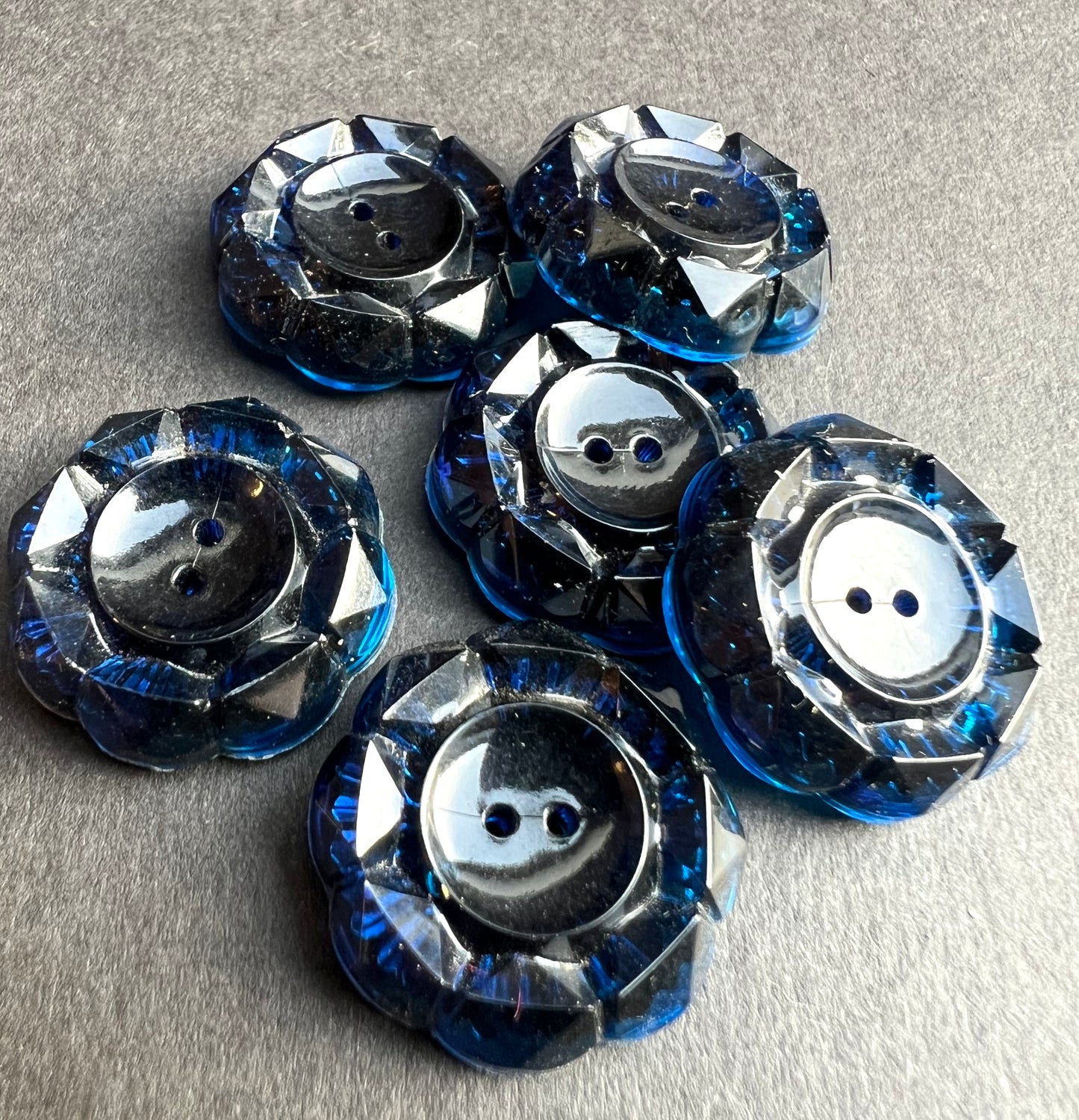 6 Vintage Sparkling 2cm Dark Blue Buttons