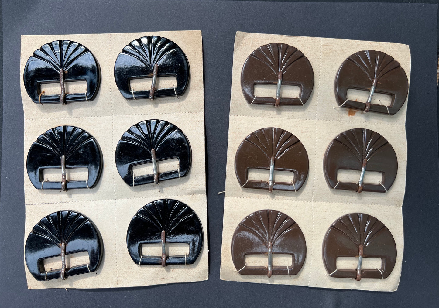 Sheet of 6 1940s Buckles with Rusty Prongs