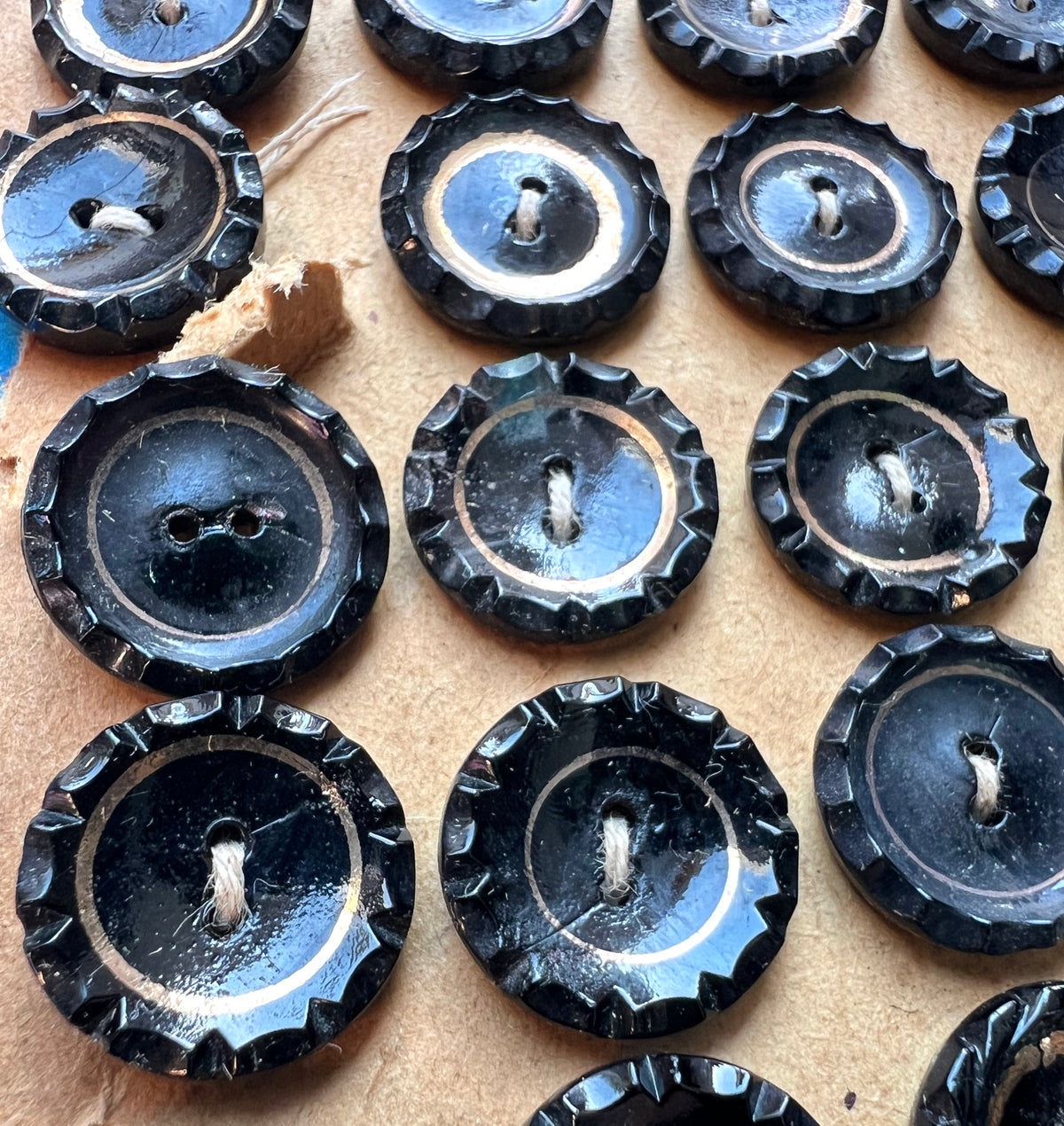24 Vintage 1.8cm Black + Gold Glass Buttons