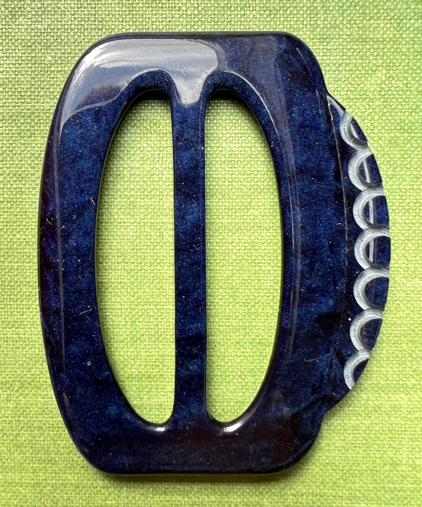 Curved and Carved 1940s French Deep Blue 6cm Tall Belt Buckle