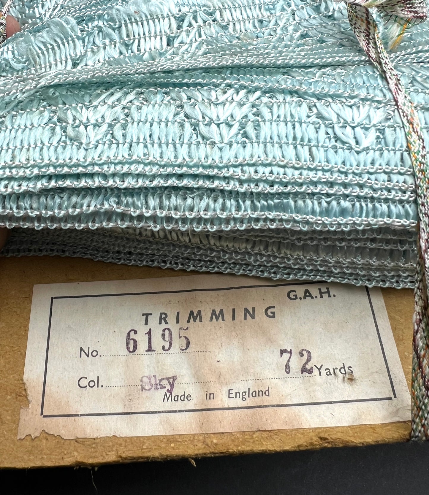 Vintage Silky Sky Blue 4.5cm Wide Woven Trim. Made in England. 72yds or 22.5metres