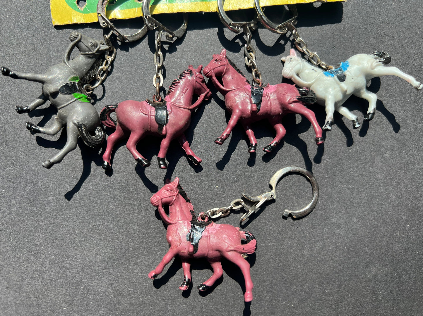 Card of 5 Vintage Horse Key rings Made in Hong Kong