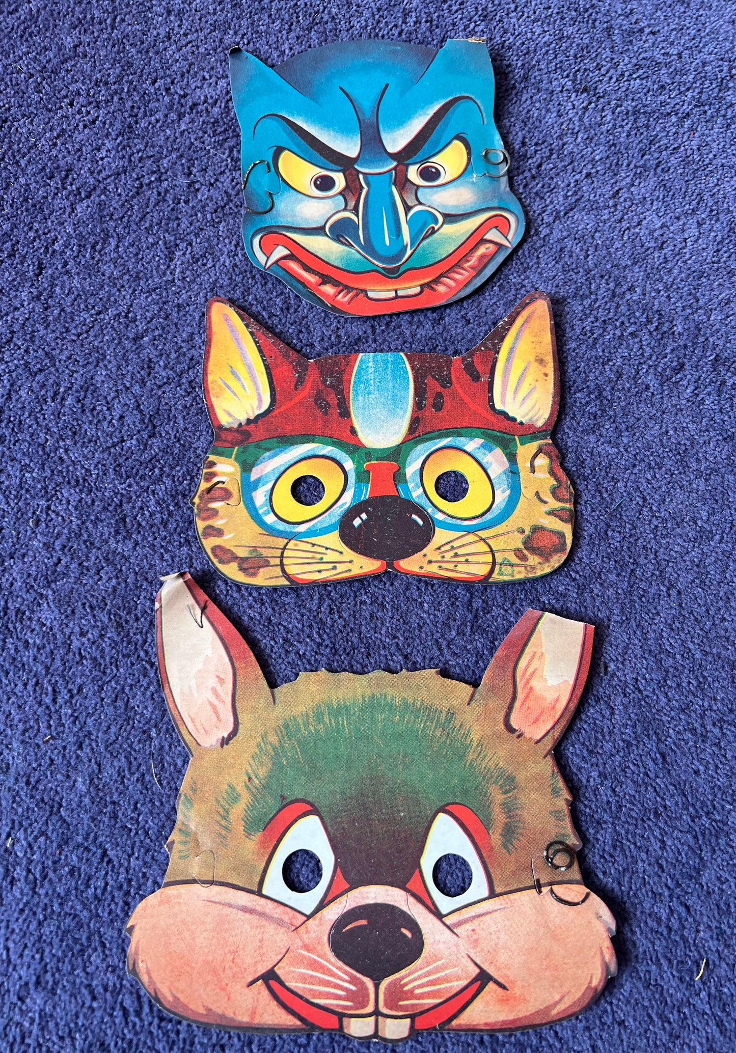 3 1930s Paper Carnival Masks - All a Bit Damaged