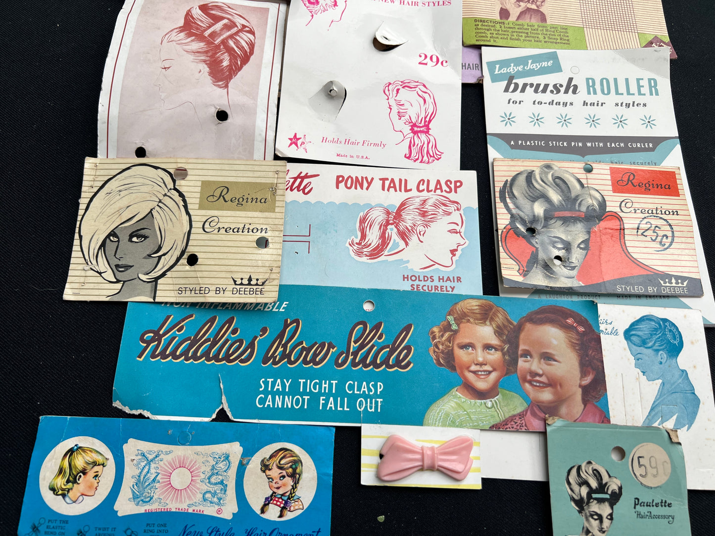 Job Lot of 15 Pieces of Vintage Hair Accessory Packaging 1930s - 60s