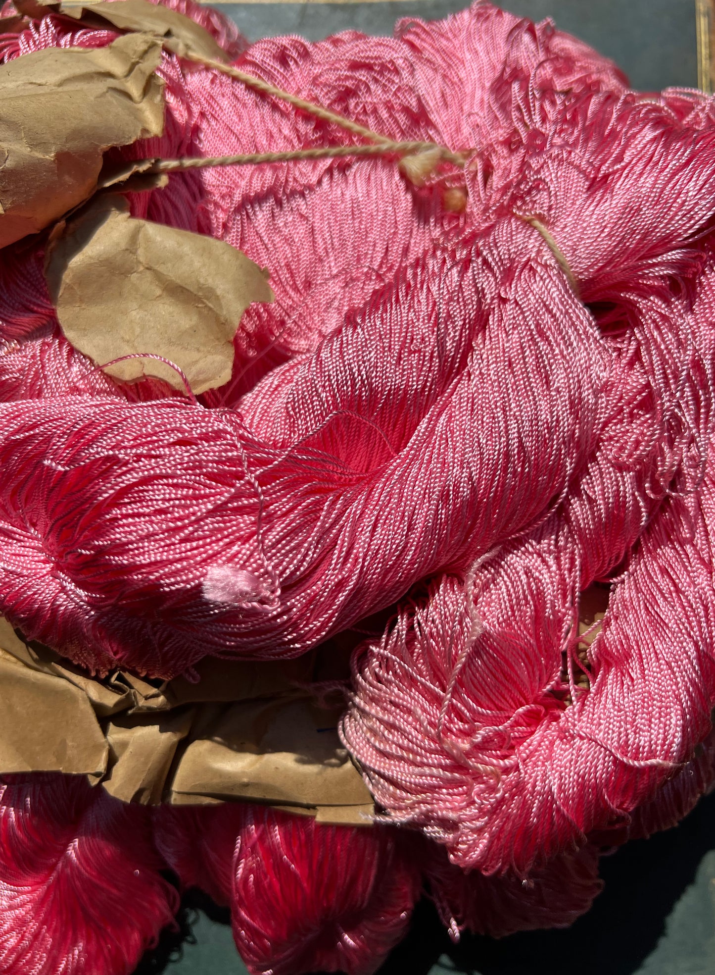 Big Skein of Bright Pink 1/2mm Silky Vintage Rayon Thread - Crochet, Embroidery, Textile Art Etc