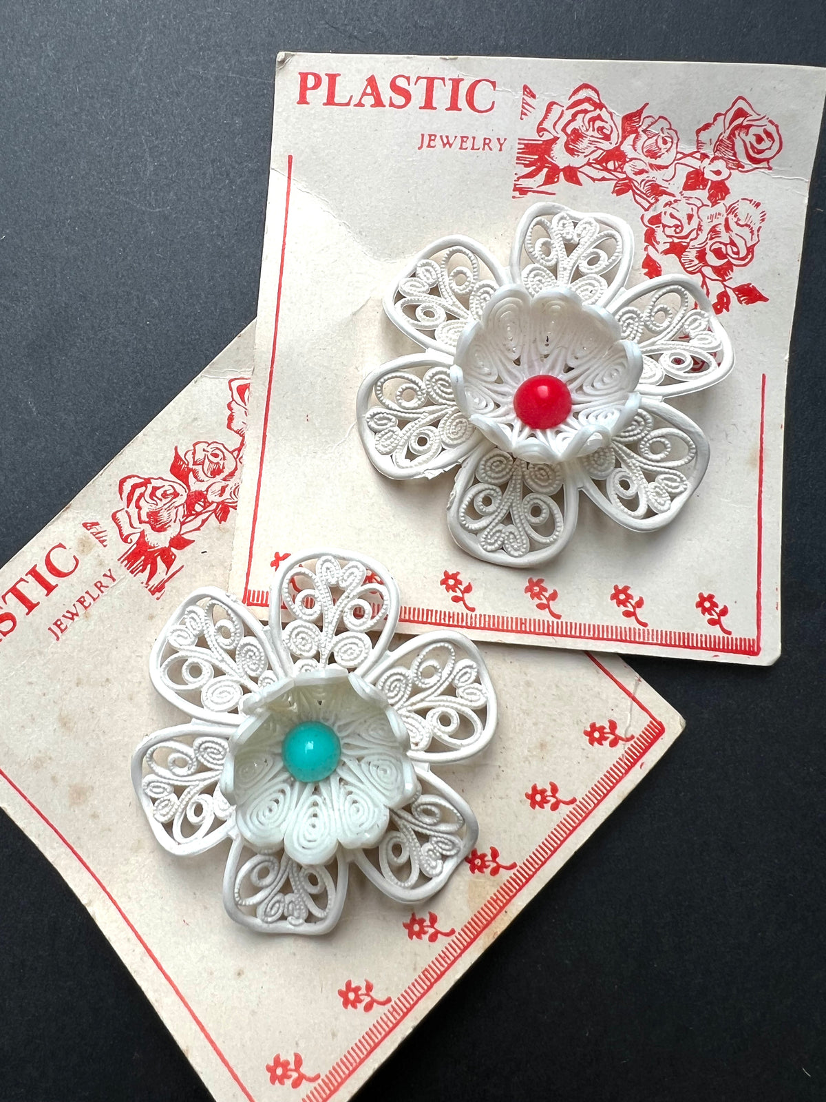 Vintage 1950s Big White Filigree Flower Brooch