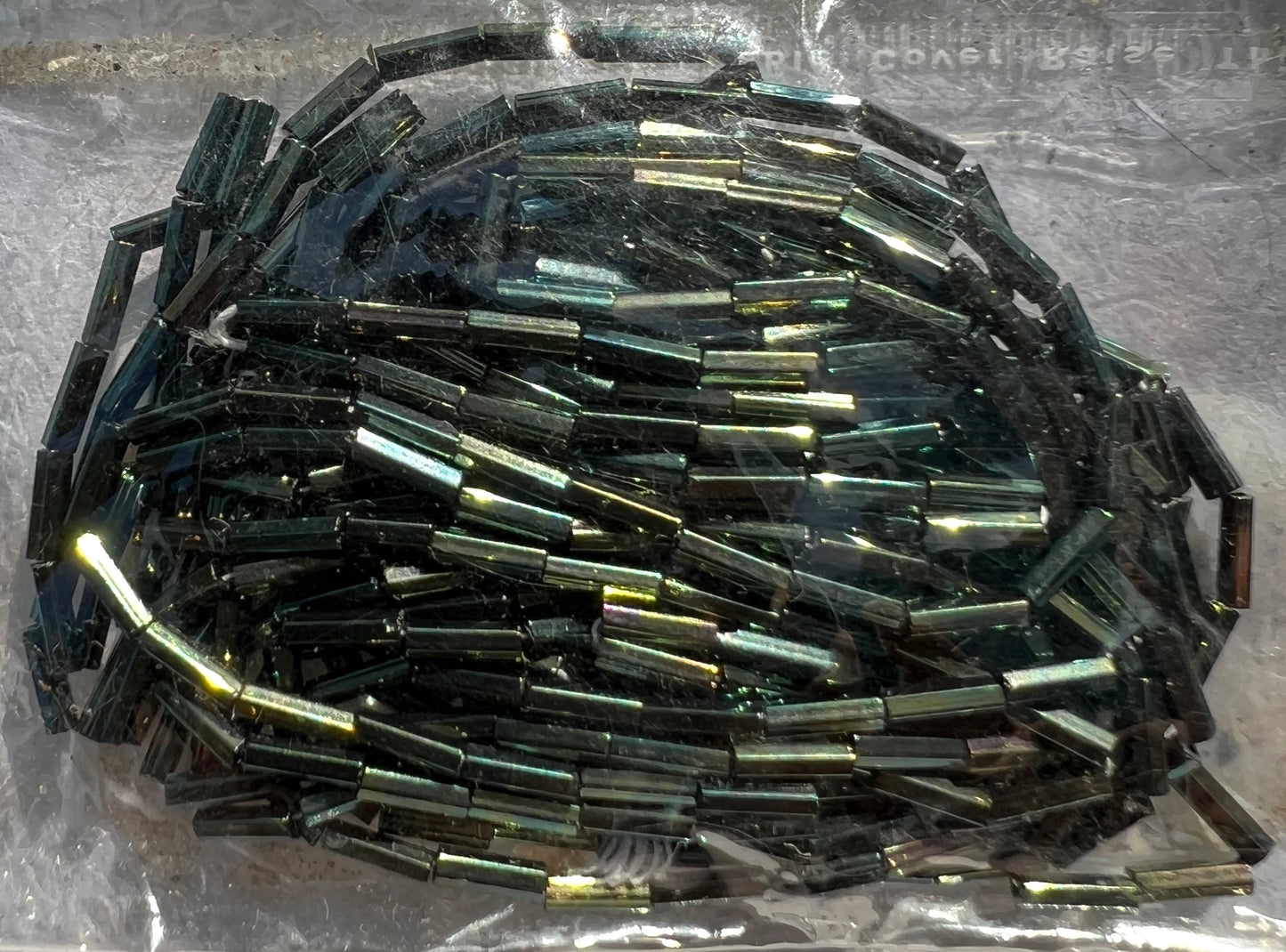 15g of Vintage Iridescent Green Czech Glass 5mm Bugle Beads