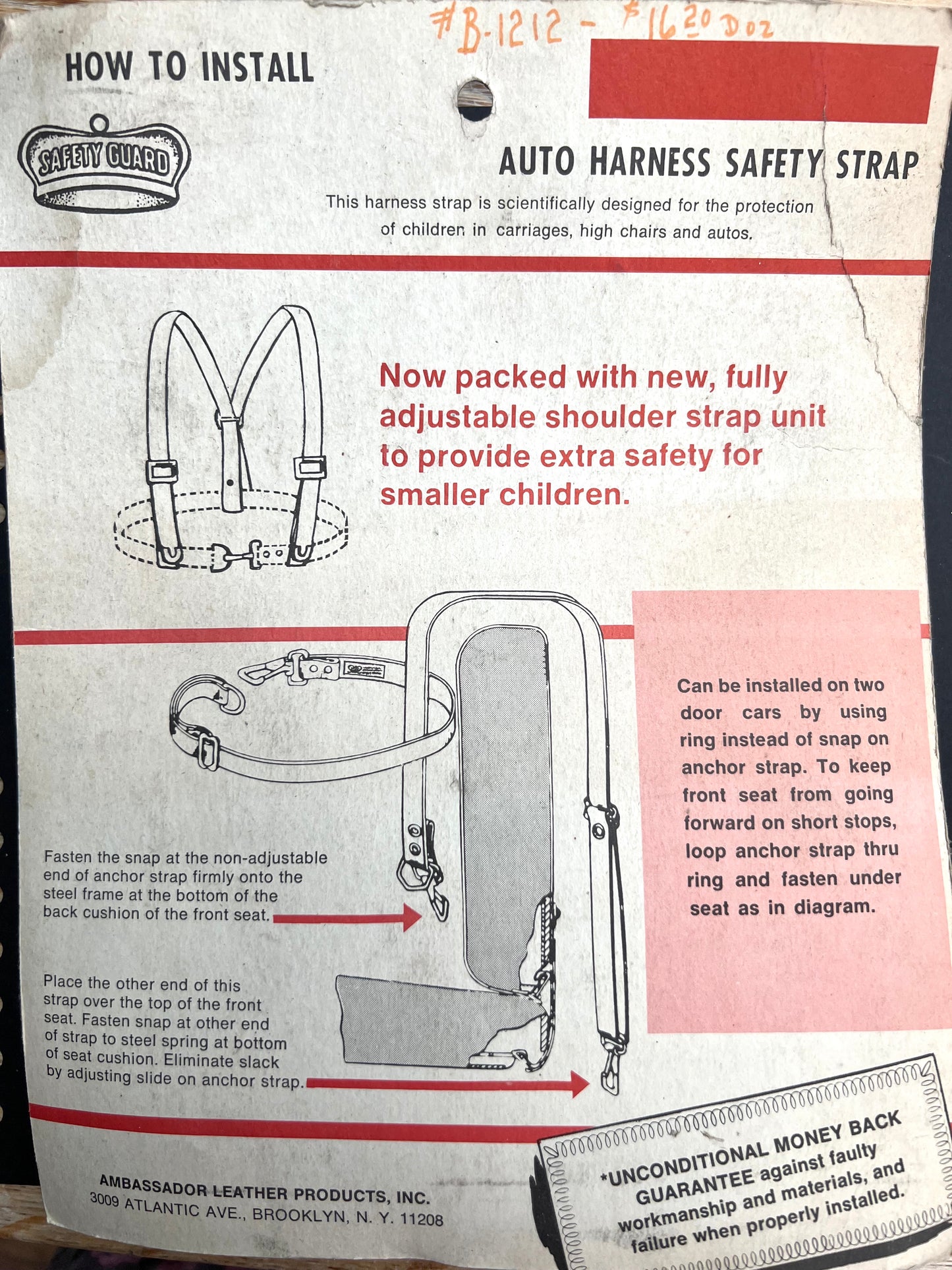 1950s Child's Auto Safety Strap - Would be Thoroughly Illegal Now !