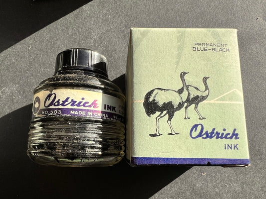 Little Glass Ostrich Ink Bottle with Bakelite Lid and Box