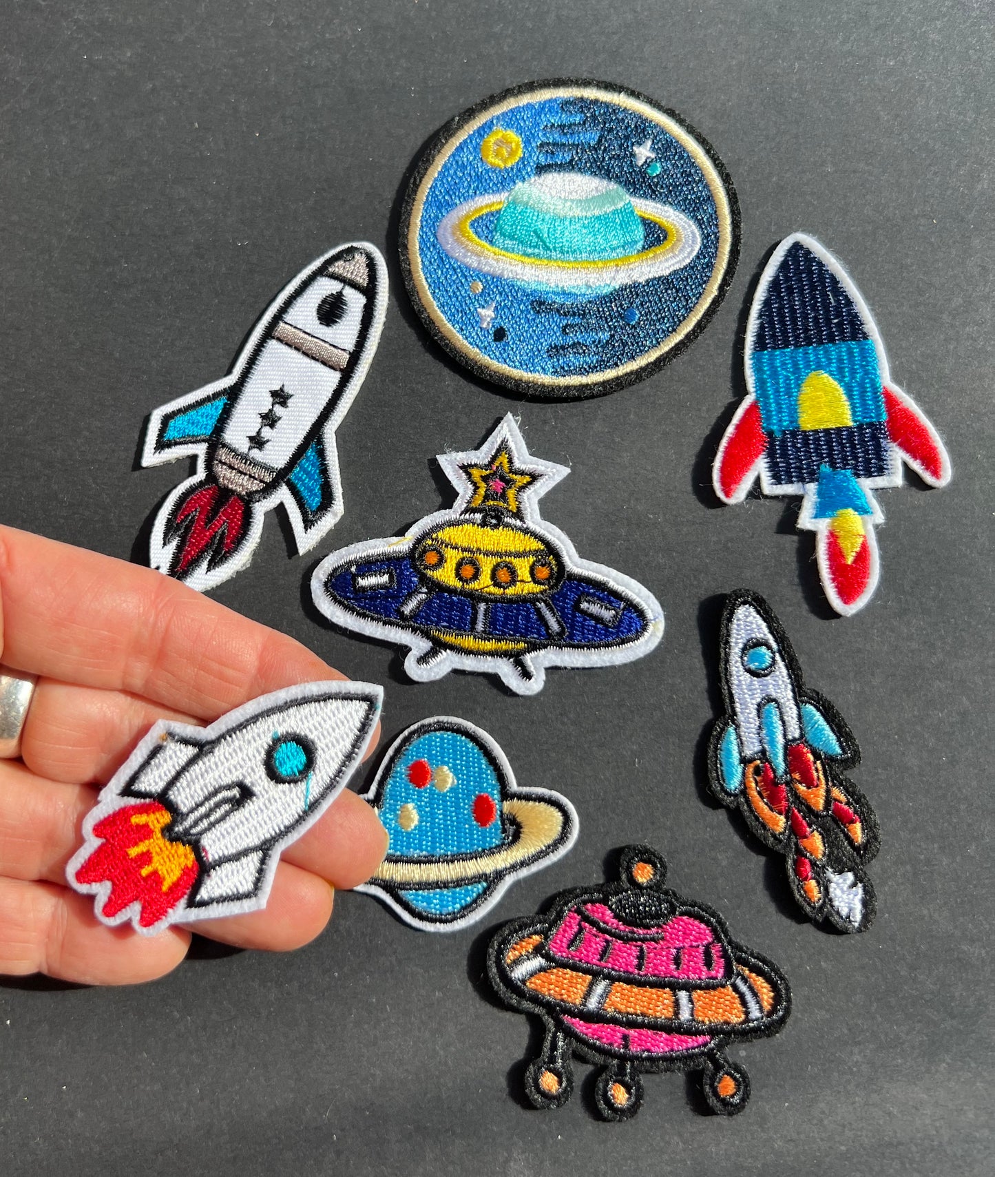 Job Lot of 8 Planet & Space Rocket Iron-On Appliques / Patches (5)