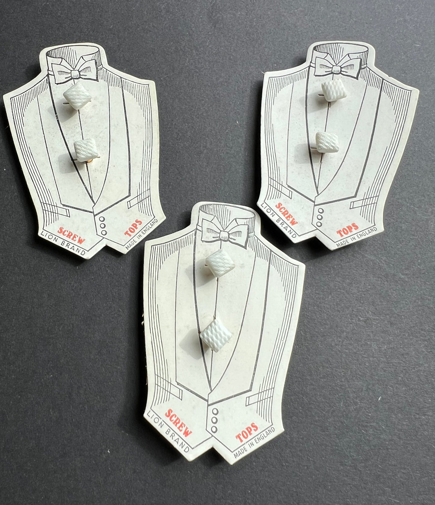 1930s/40s Glass Screw Top Dress Shirt Studs on Delightful Card