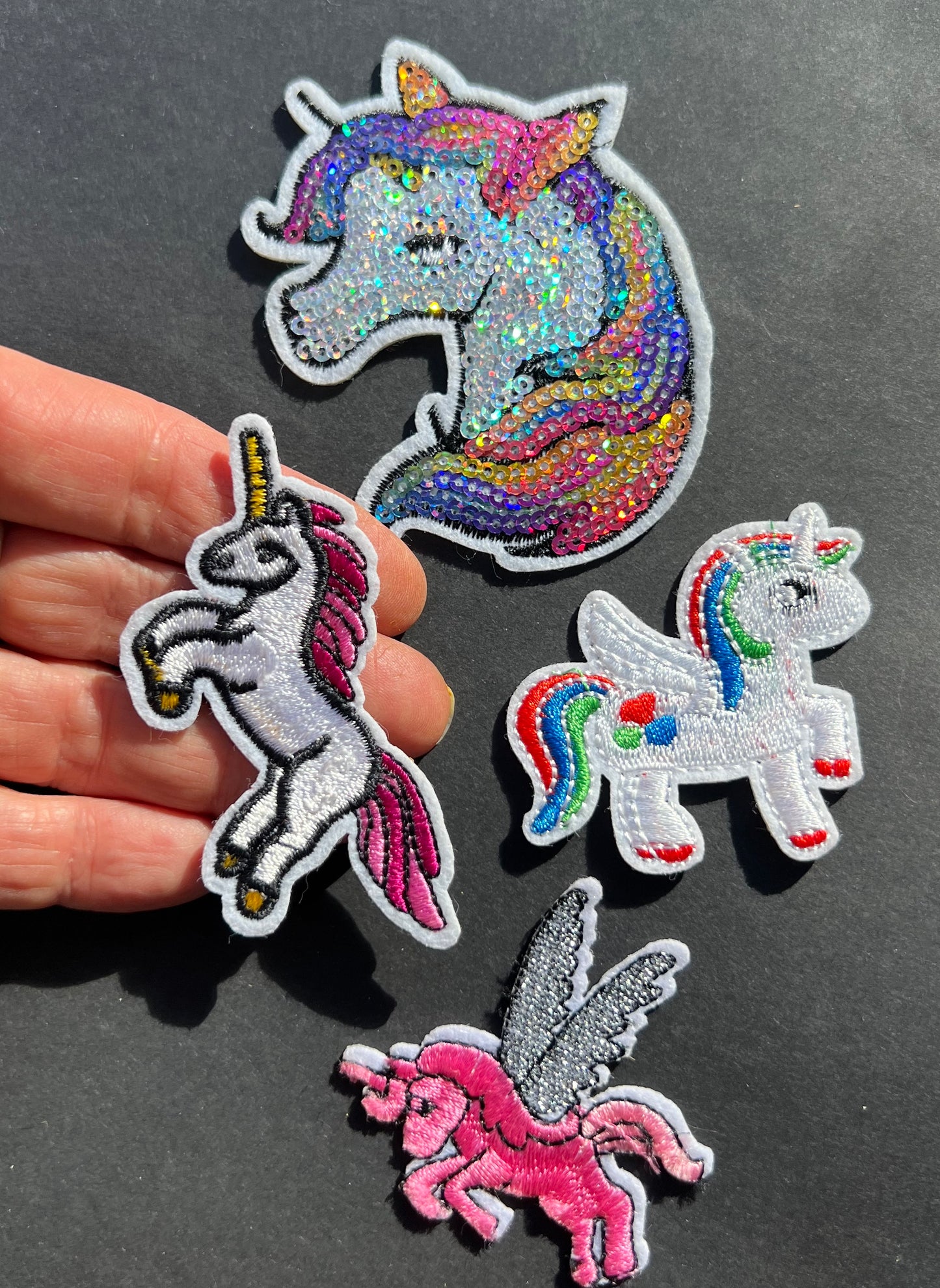 Job Lot of 4 Assorted Unicorns Iron-On Appliques / Patches (9)