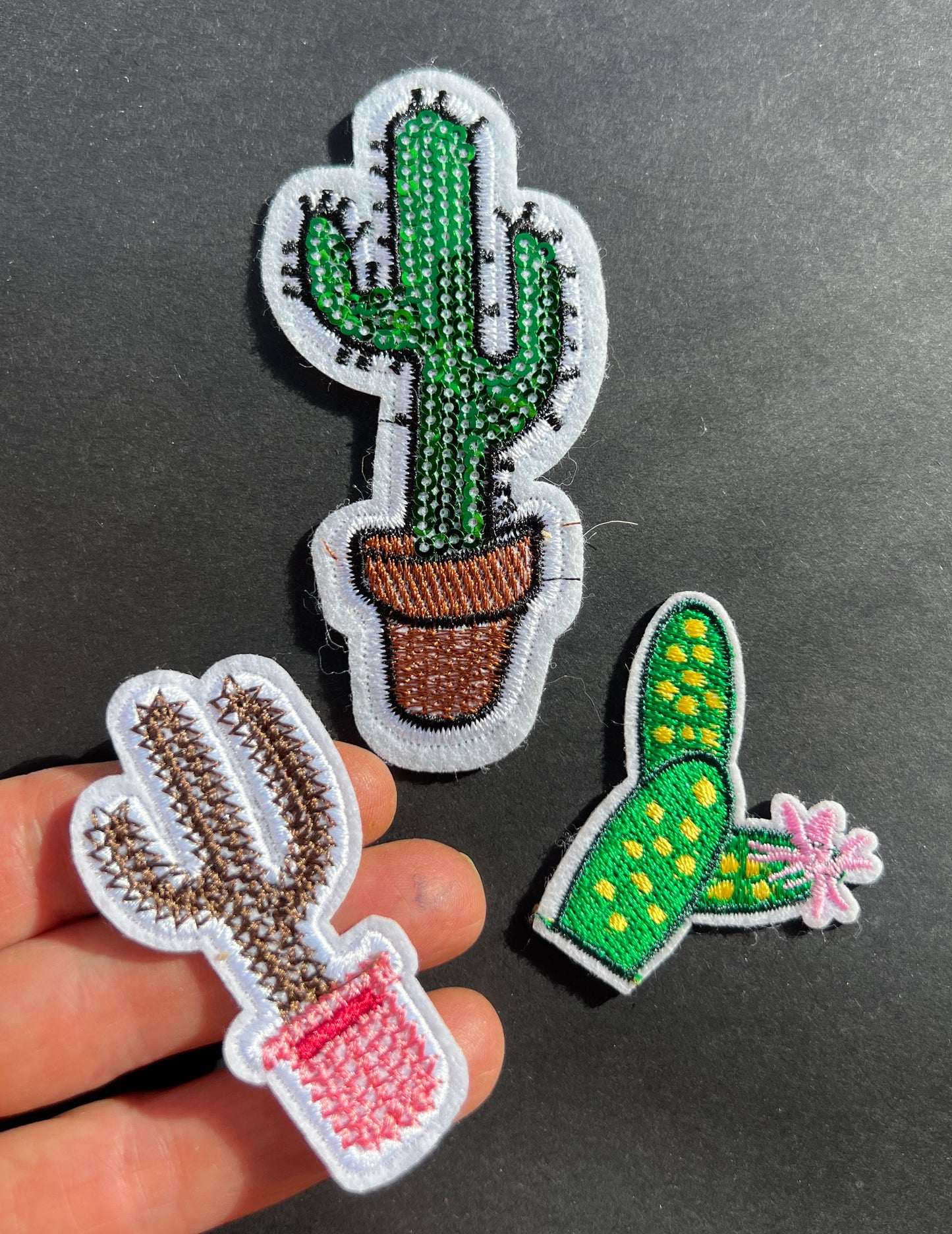 3 Cactus Iron-On Appliques / Patches incl Sequins (19)