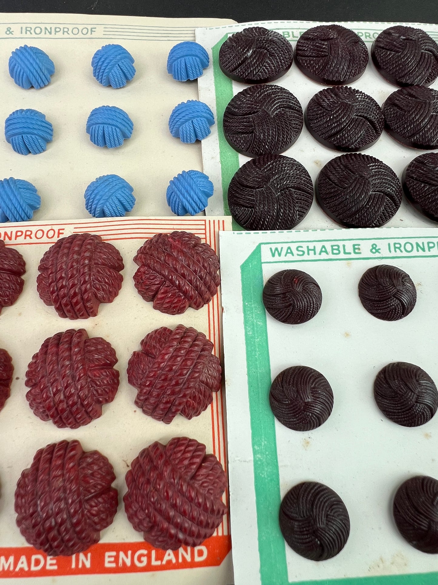 8 Sheets x 12 Vintage 1940s English Bakelite + Catalin Buttons 1.5- 2.2cm