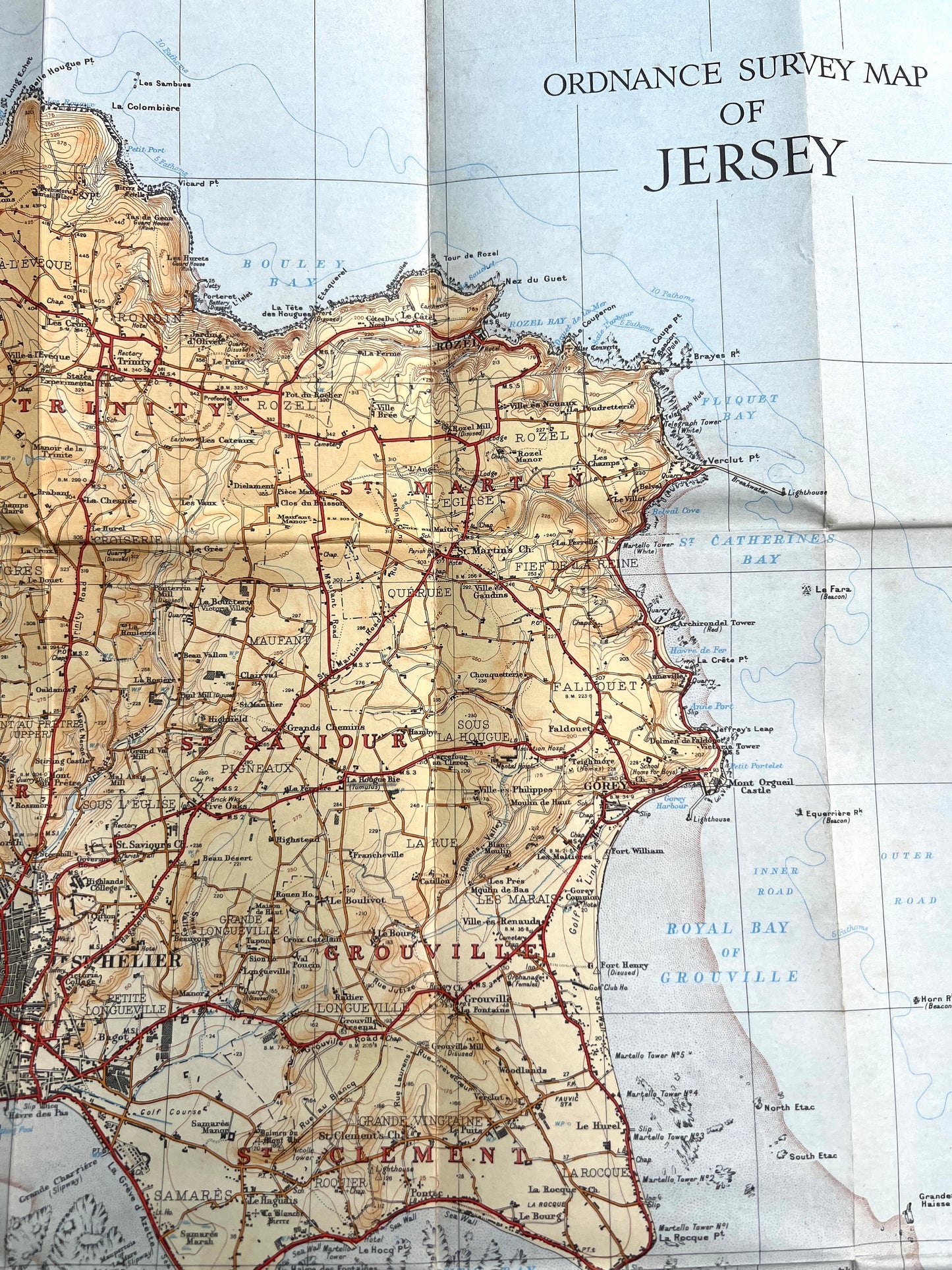 1933 2" to 1 mile Paper Ordnance Survey Map of Jersey