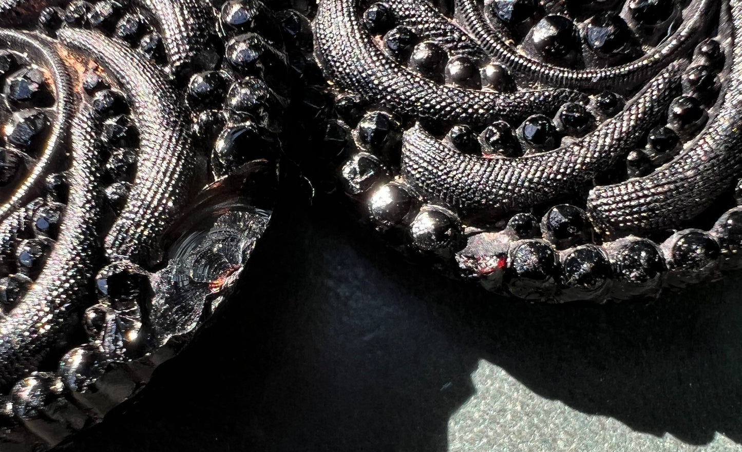 3 Big 3.2cm Ornate Black Glass Buttons (some flaws)