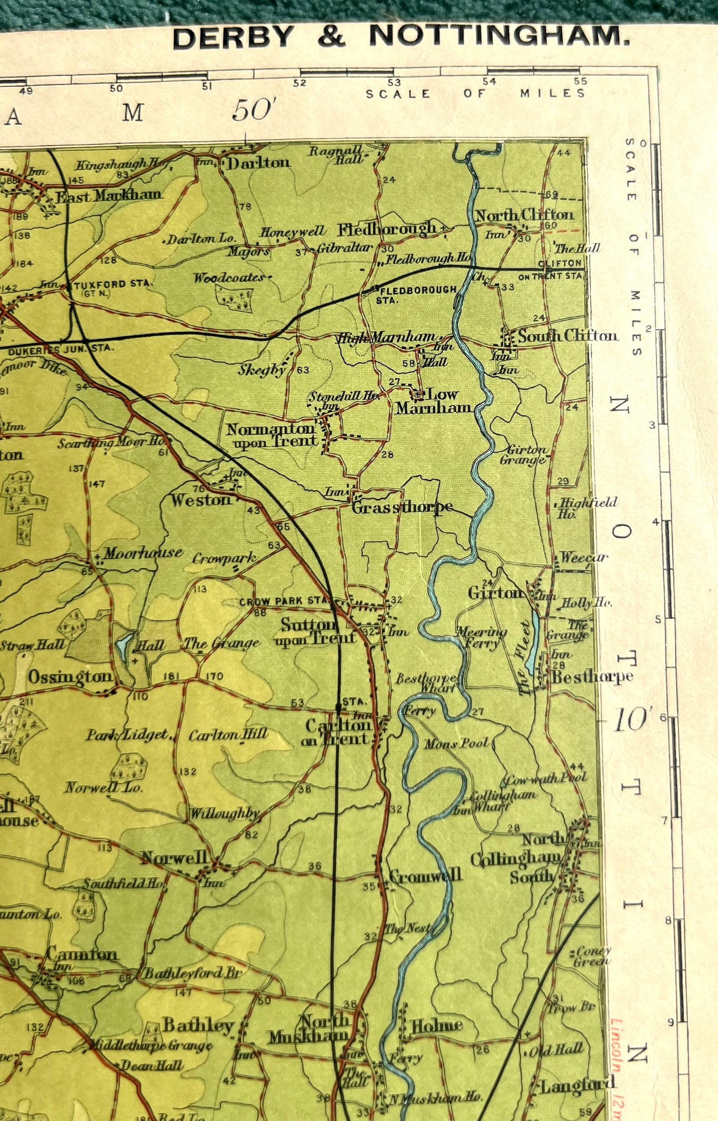 1920s Bartholomew's Dissected Cloth Map of DERBY and NOTTINGHAM Sheet 13
