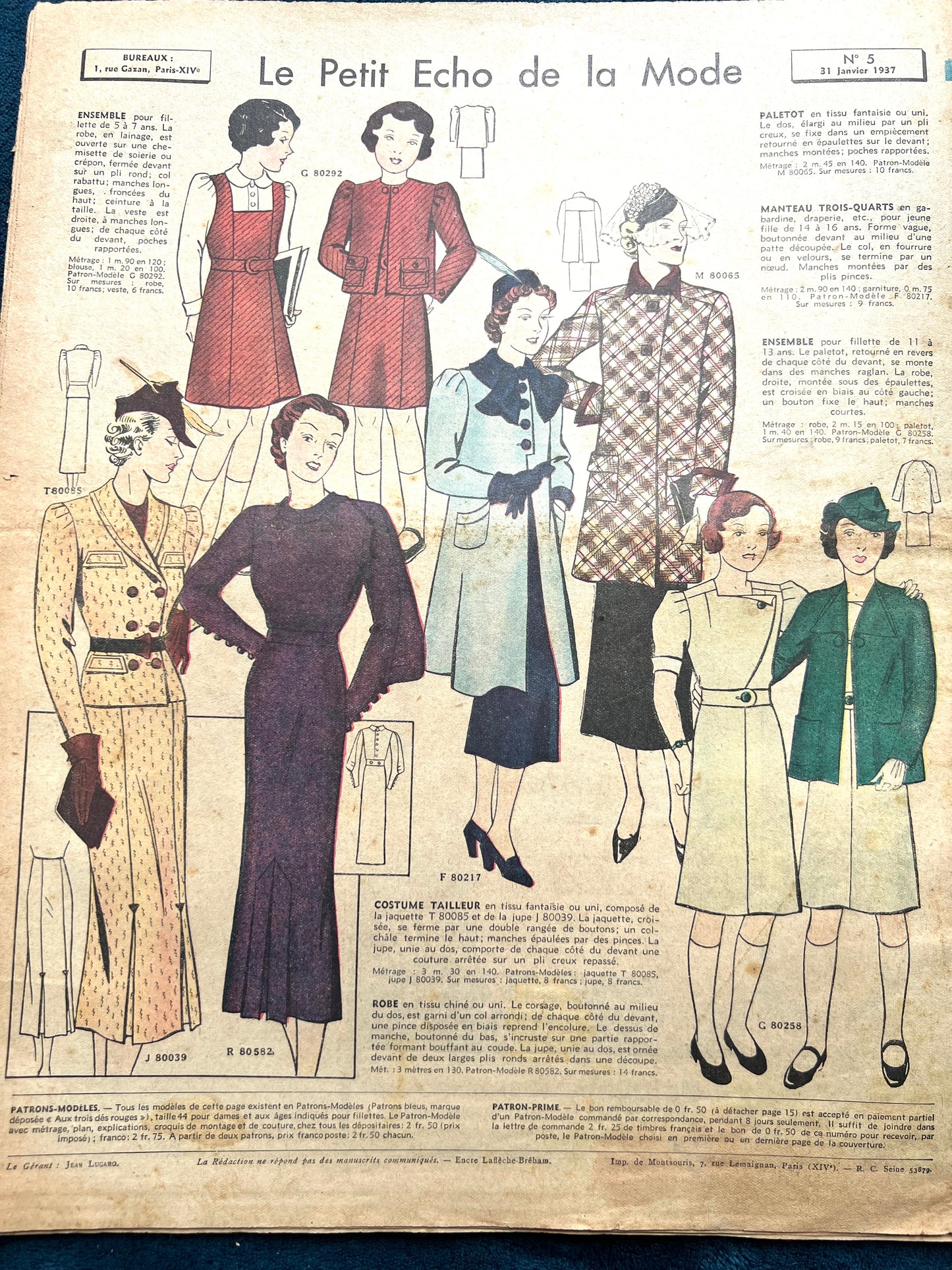 Elegant Winter Outfits in January 1937 French Fashion Paper Le Petit Echo de la Mode