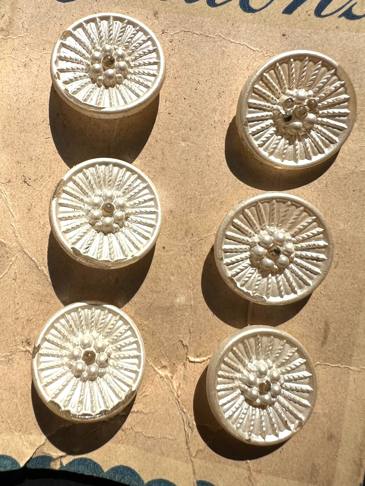 Vintage Sheet of 6 Glass 1.8cm Buttons (with paint wear)