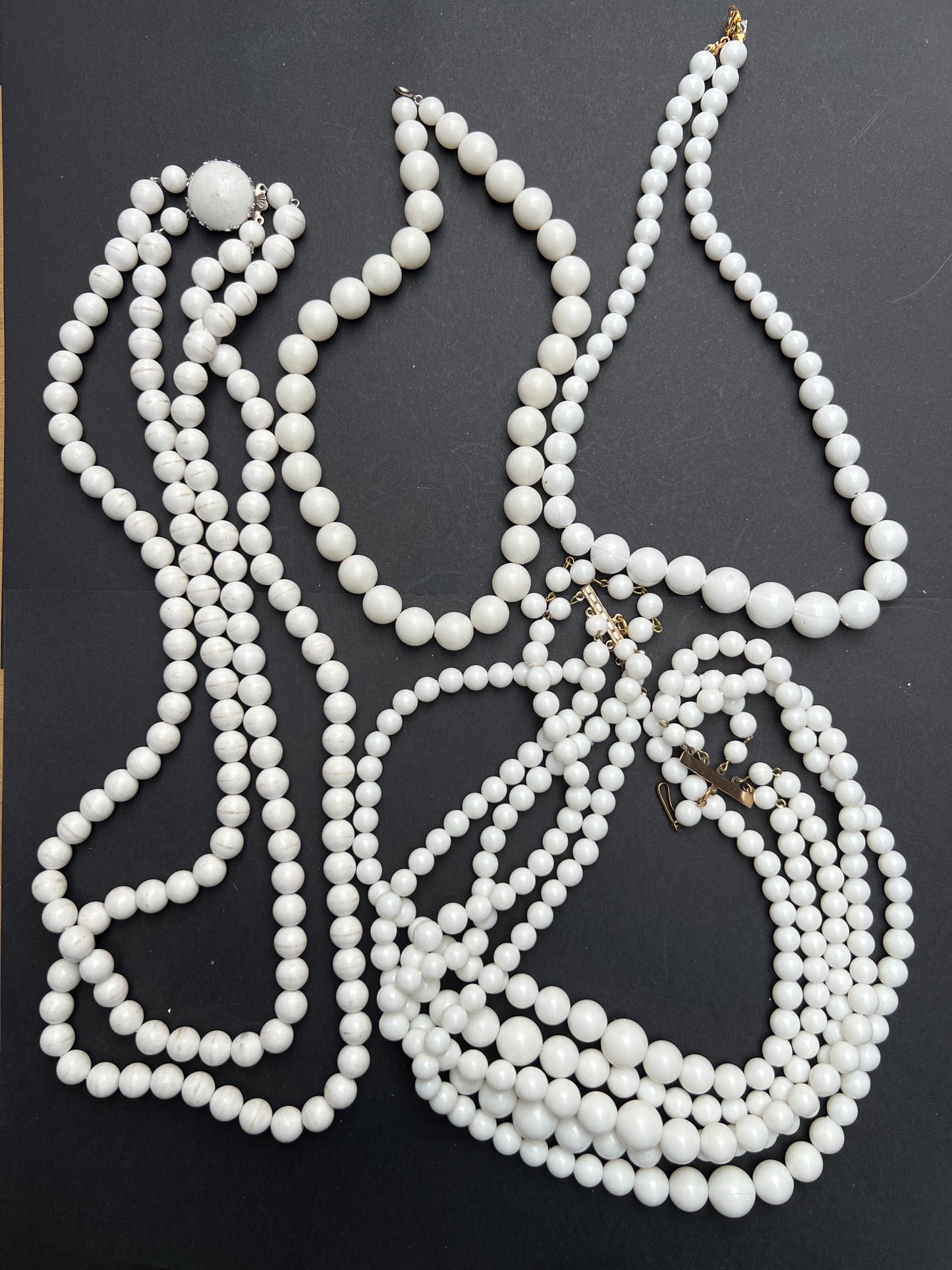 Job Lot of 20 Vintage White Bead Necklaces - 7 Different Designs.