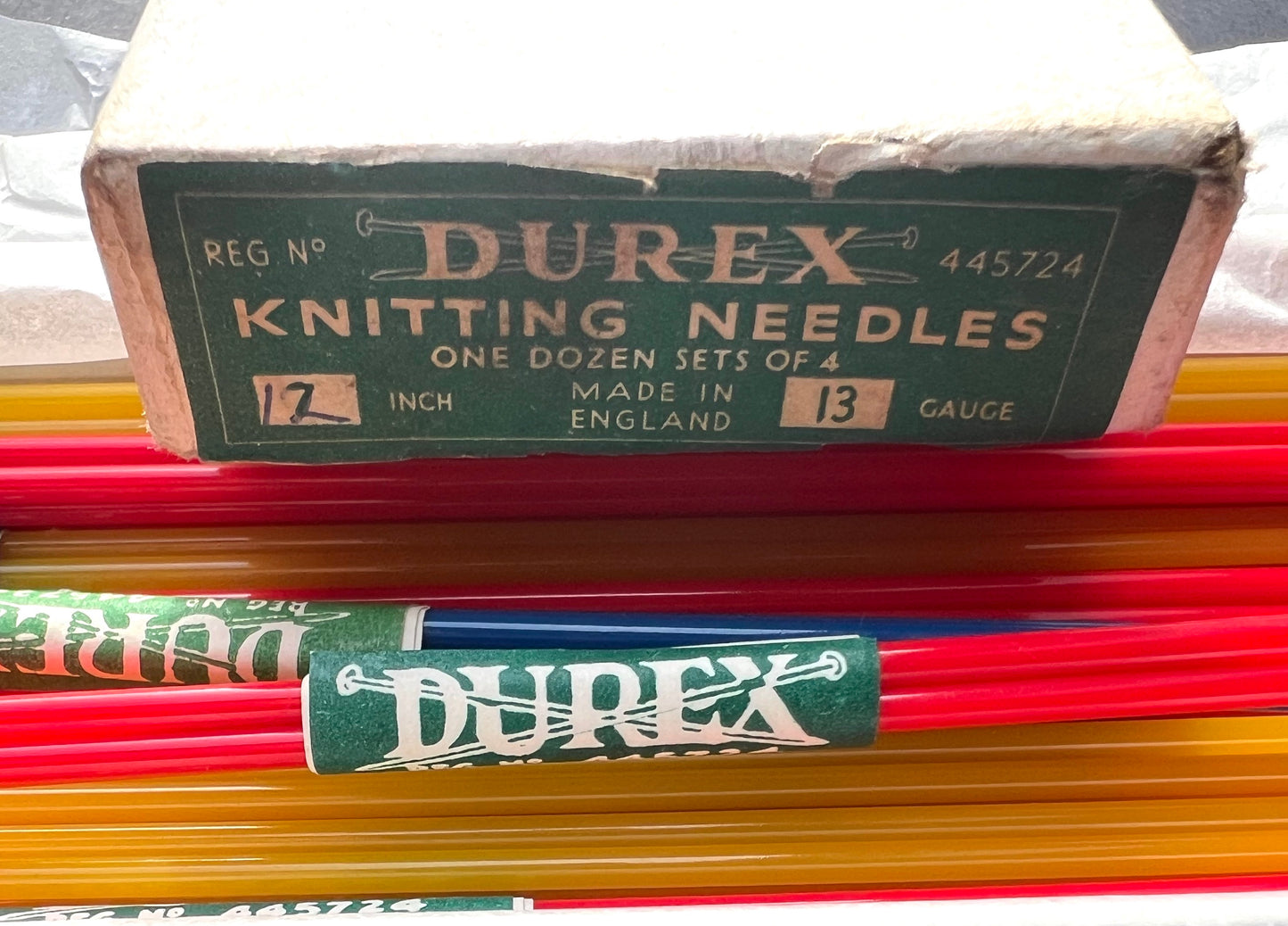 Box of 12 Sets of 4 Double Pointed Gauge 13 DUREX Casein KNITTING NEEDLES - 10" or 12" Long