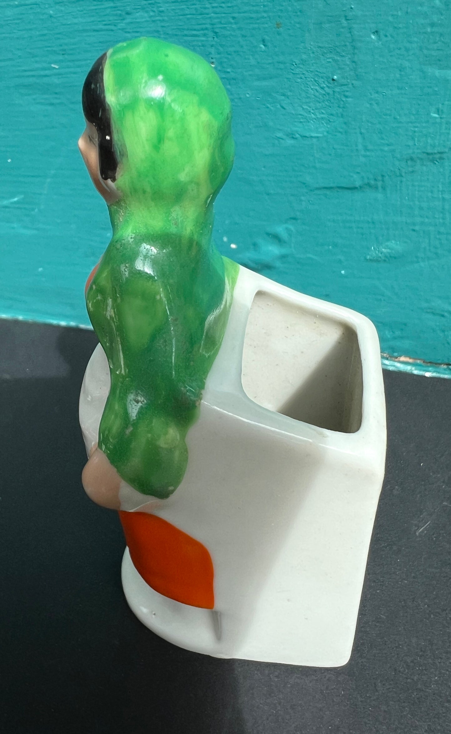 Beautiful Hand Painted 1920s Country Maiden Ceramic Toothbrush Holder