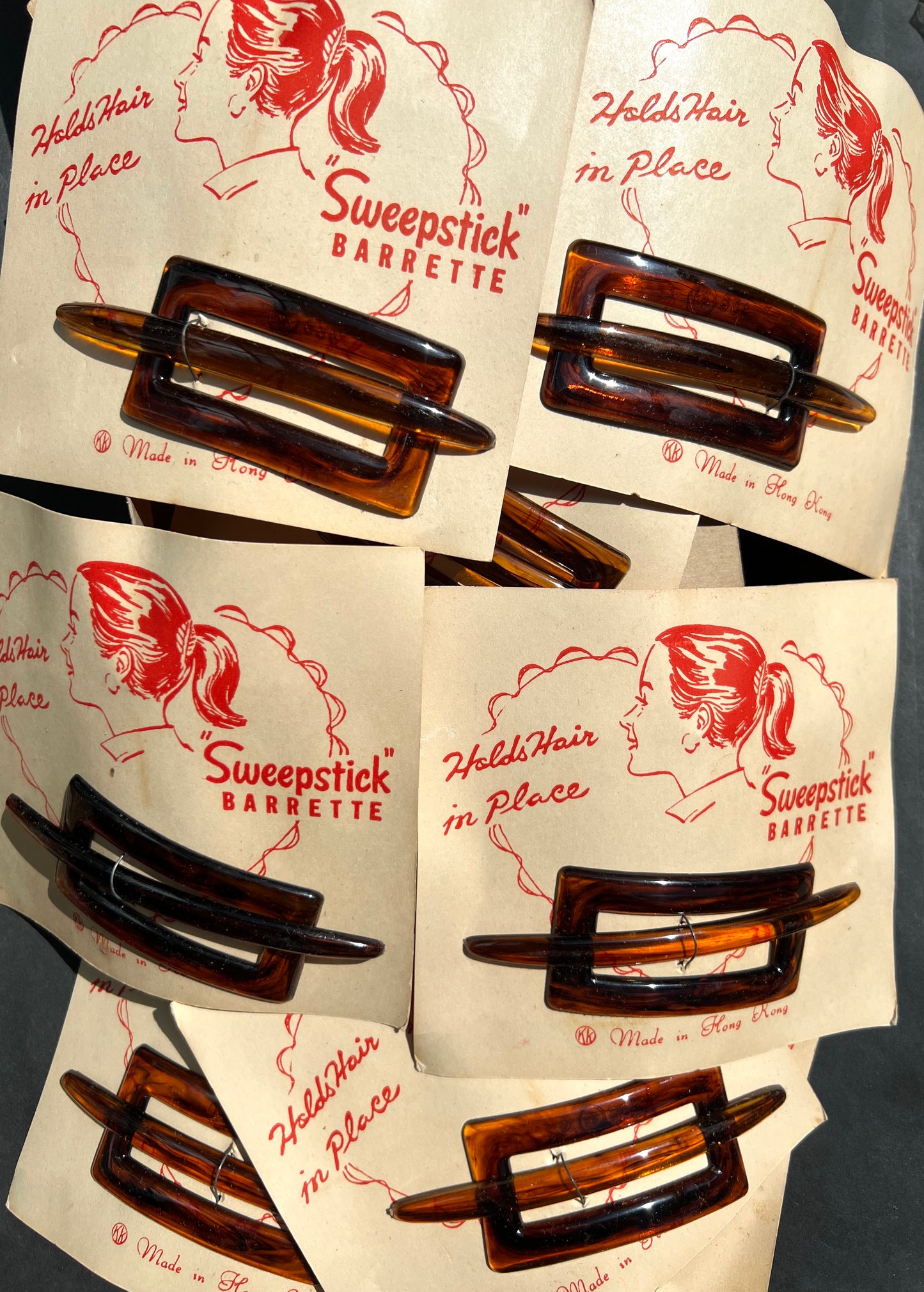 Wholesale Box of 12 Vintage Tortoiseshell "Sweepstick" Barrettes