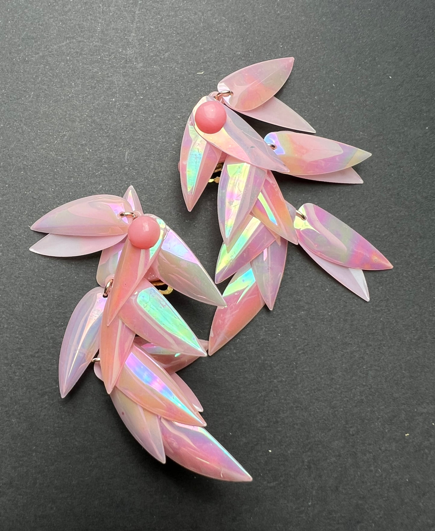 Shimmery Iridescent Vintage 6cm Clip On Earrings- Choice of Colours