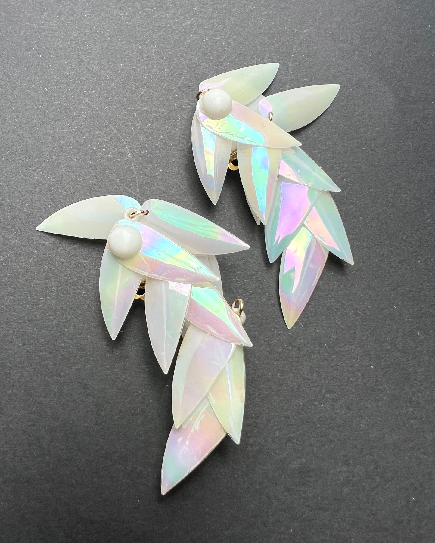 Shimmery Iridescent Vintage 6cm Clip On Earrings- Choice of Colours