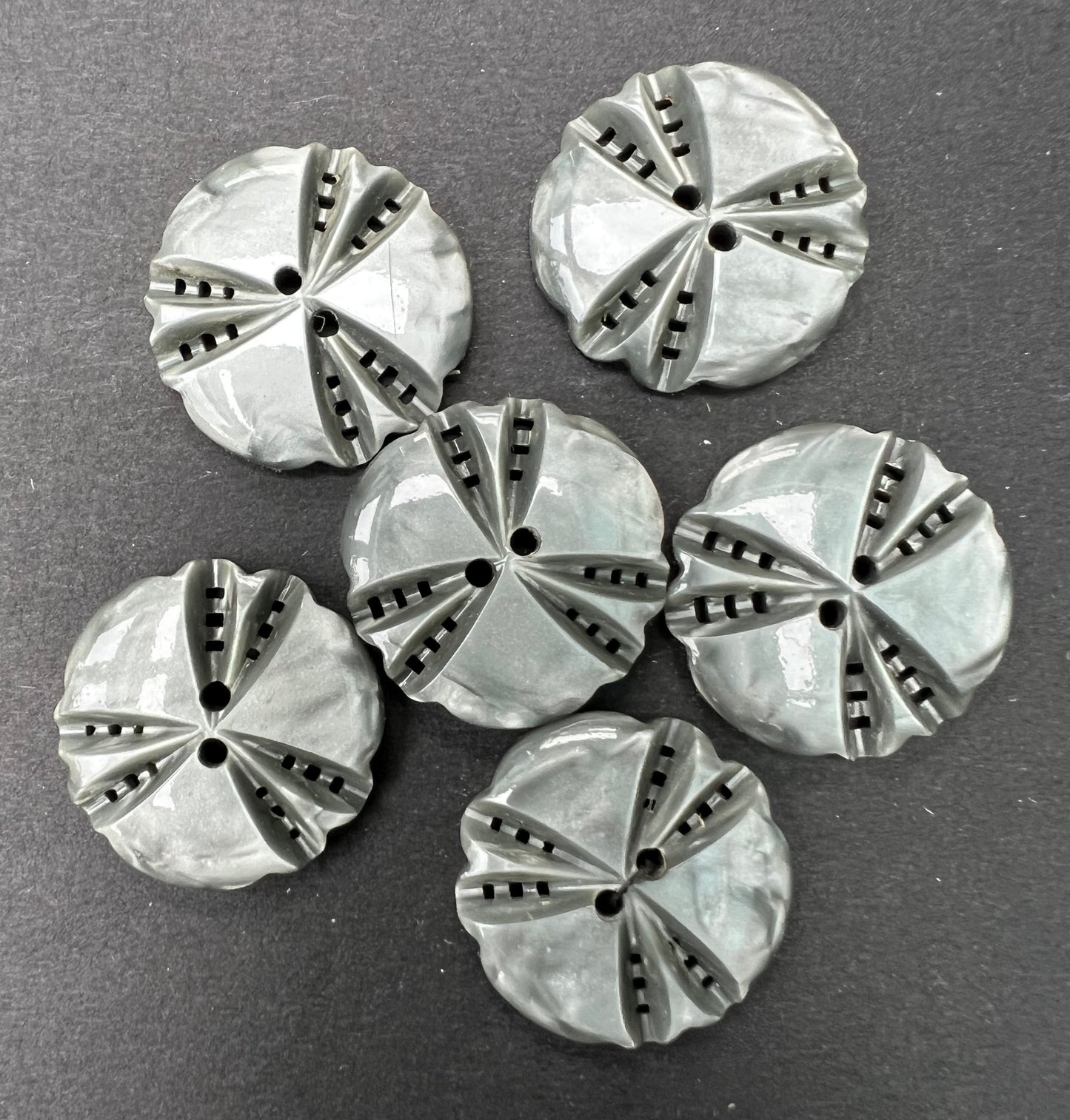 6 Shiny Platinum Grey Vintage French 2.2cm Buttons