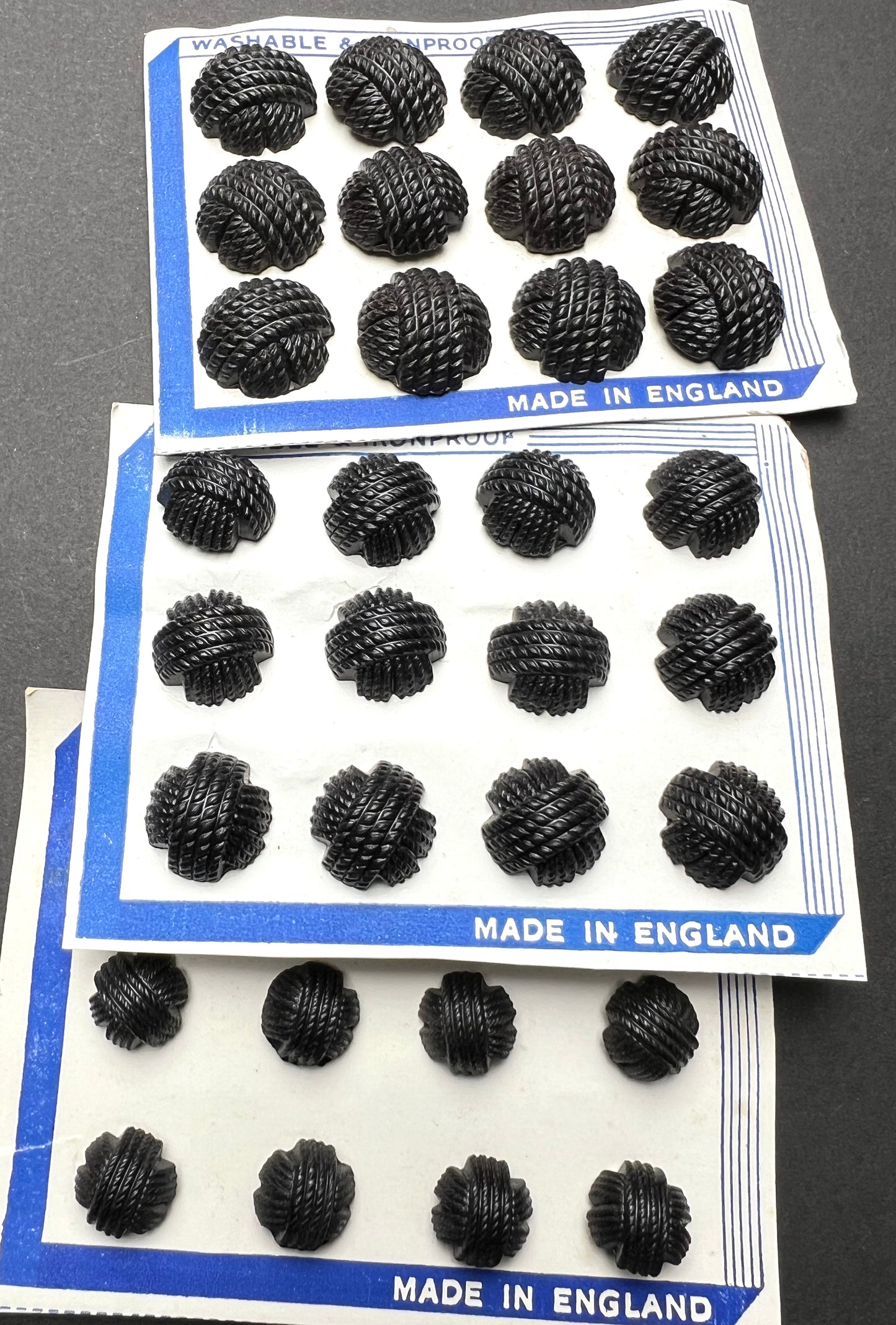 Black Bakelite 1940s Made in England Buttons -Choice of 1.5cm, 1.7cm or 2.2cm