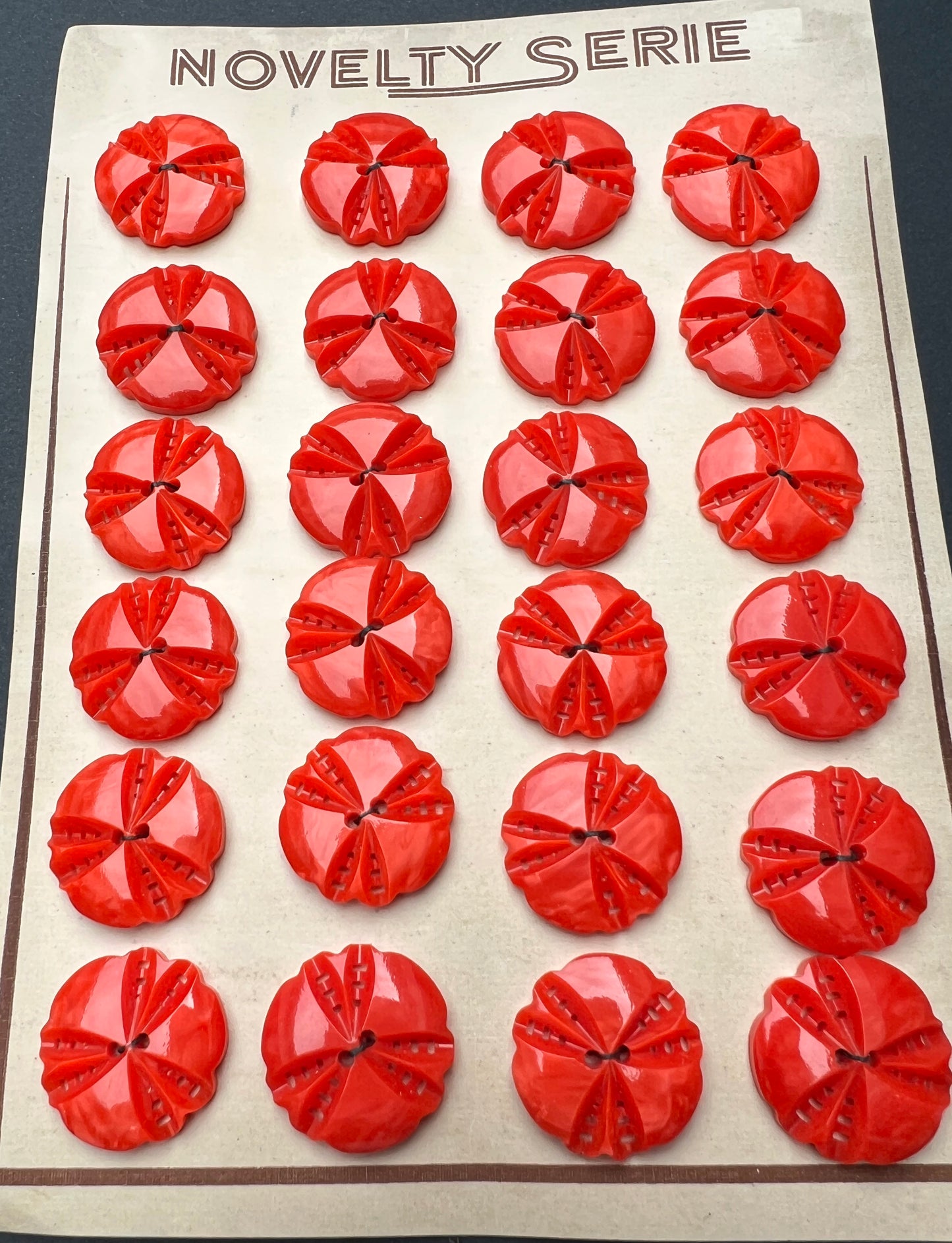 6 or 24 Dramatic Red 1930s French 2.2cm Buttons