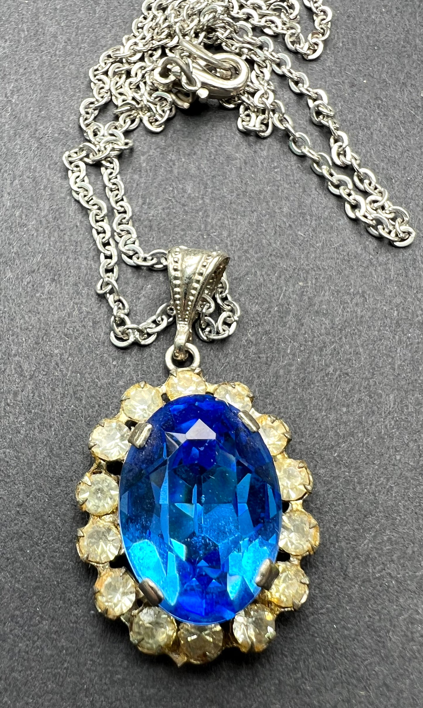 Sumptuous Azure Blue Glass and Crystal Vintage Necklace