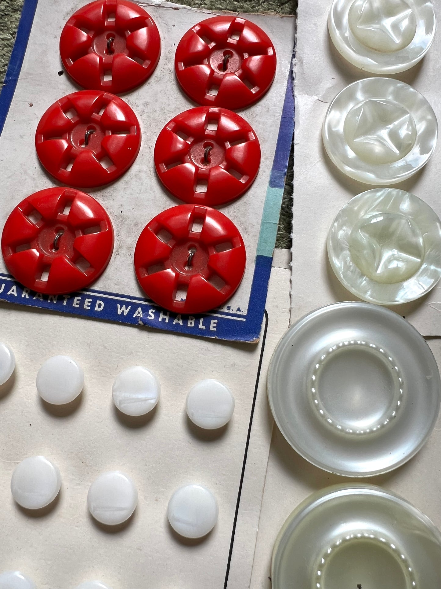 12 Sheets of Vintage Buttons - Glass, Mirrored, Lucite etc (C)