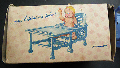 Wonderful Vintage Boxed Italian Moveable Doll, High Chair & Potty