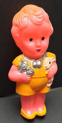 Charming but Rather Worried Boy and Rabbit Vintage Rattle