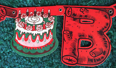 Bizarre 1950s Log Shaped 5ft HAPPY BIRTHDAY Banner.. Made in Japan
