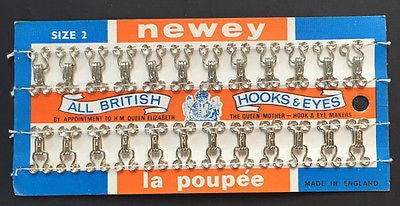 1950s ALL BRITISH NEWEY Display Card HOOKS & EYES sz 2