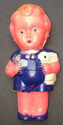 Charming but Rather Worried Boy and Rabbit Vintage Rattle