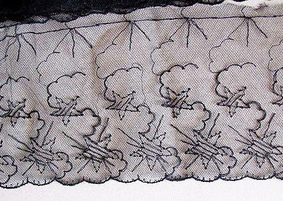 1m of Vintage STARS + LIGHTNING 12cm wide Black Net Trim.