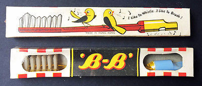 Box of 12 Wonderful 1950s Childs "Whistle TOOTHBRUSHES"
